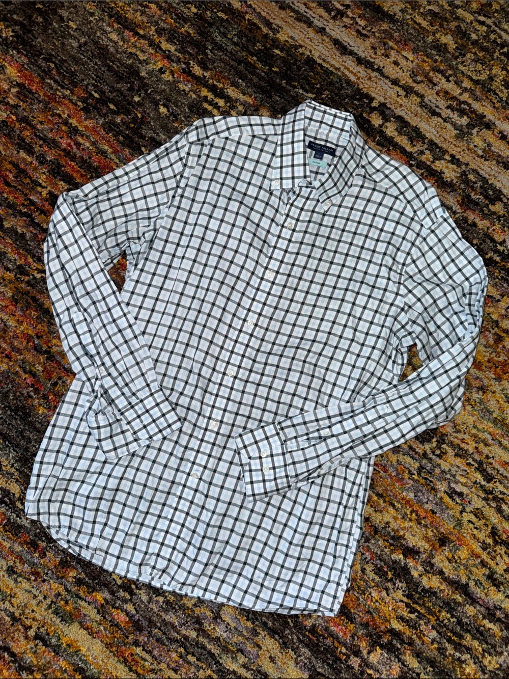 Peter Millar White Blue & Black Check Dress Shirt L